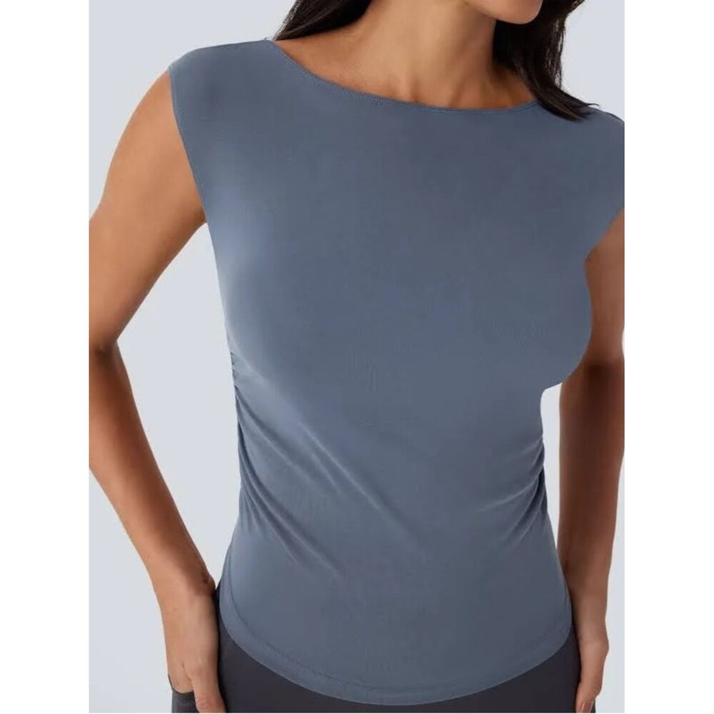 HALARA Blue Cap-Sleeve Boatneck Tank